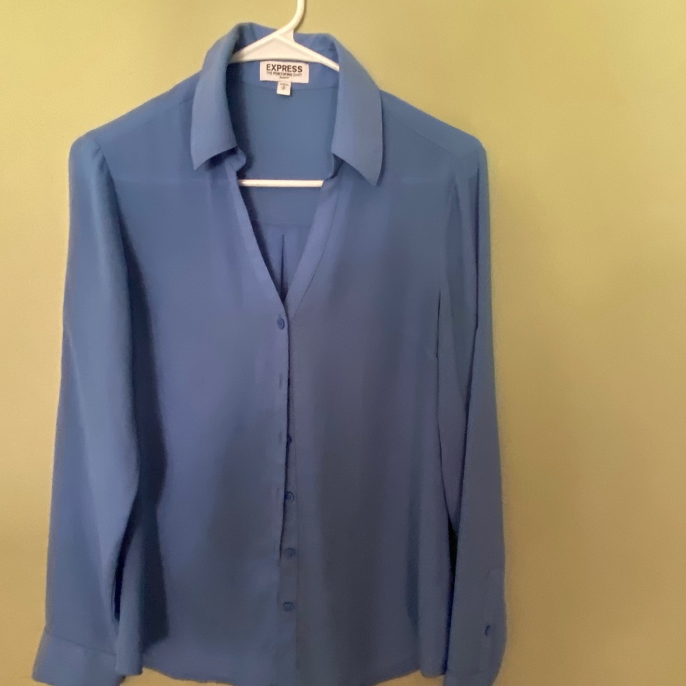 Express Portofino Shirt Blouse slim fit blue in size S
